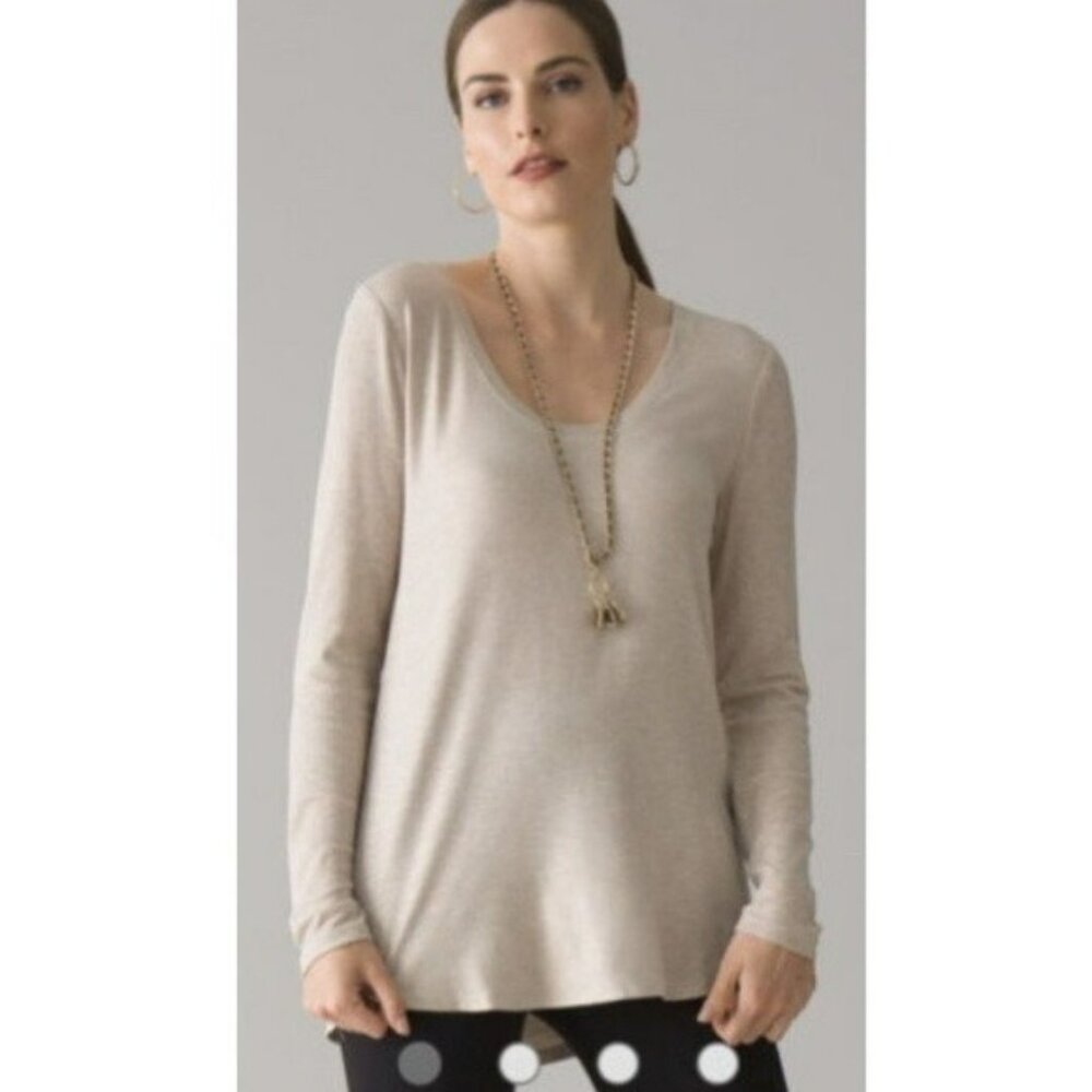 White House Black Market WHBM Long Sleeve Legging Tee Beige/Gold Foil Size L